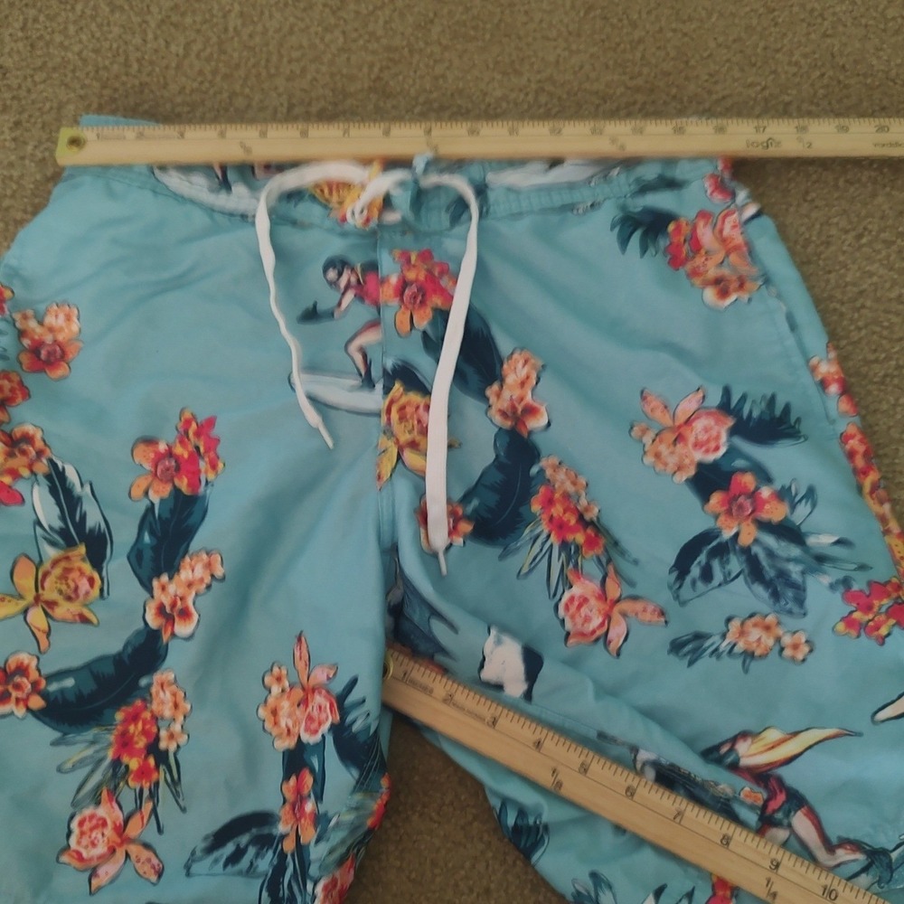 Batman Swim Trunks Mens Medium Teal Blue Excellent Surfing Robin Floral Shorts